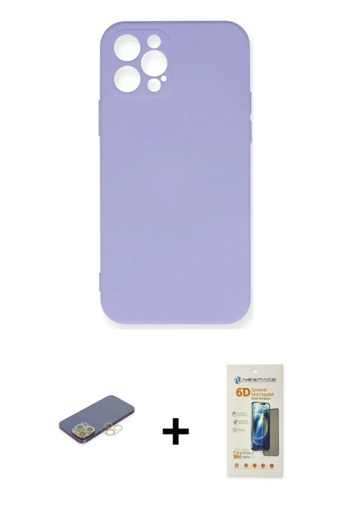 iPhone 12 Pro Max Kılıf Ahenk Serisi - Siyah 6D Mat Seramik Hayalet Nano Ekran Koruyucu + Sarı