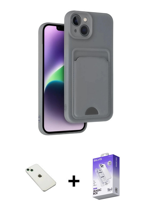 iPhone 14 Kılıf Vadi Çizgi Prime - Siyah Bilvis 5in1 3D Magic Cam Ekran Koruyucu + Yeşil Diamon