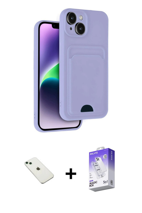 iPhone 14 Kılıf Vadi Çizgi Prime - Siyah Bilvis 5in1 3D Magic Cam Ekran Koruyucu + Yeşil Diamon