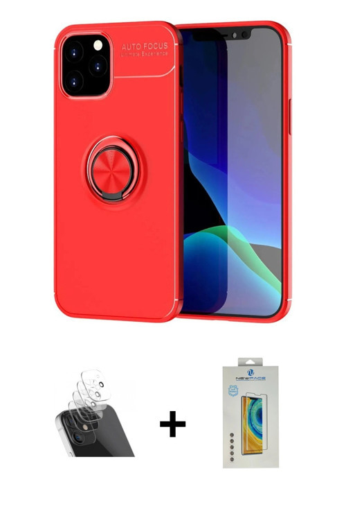 ieg™ iPhone 12 Kılıf Yankı Form Prime - Siyah Polymer Nano Ekran Koruyucu + Şeffaf Kamera Lens Korum
