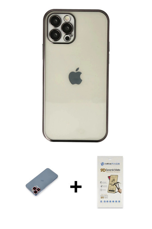 iPhone 12 Pro Max Kılıf Vadi Minimal - Siyah Mat Seramik Nano Ekran Koruyucu + Kırmızı Metal Ka
