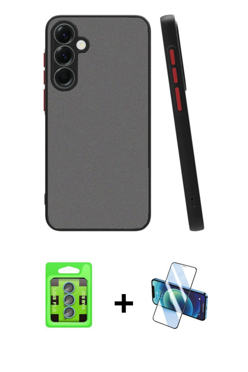 ieg™ Galaxy S25 Plus Kılıf Ahenk Çizgi Serisi - Siyah 3D Antistatik Cam Ekran Koruyucu + Mavi Raze M