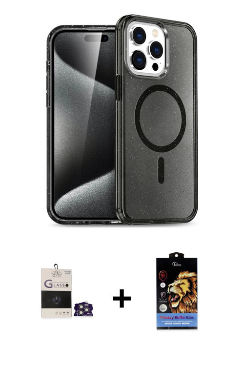 ieg™ iPhone 14 Pro Max Kılıf Nova Asil Prime - Siyah Buffer Hayalet Cam Ekran Koruyucu + Gümüş Bilvi