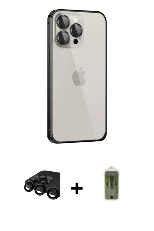 ieg™ iPhone 15 Pro Kılıf Eksen Form Serisi - Siyah Joko Magic 5D Hayalet Cam + Siyah Raze Metal Kame