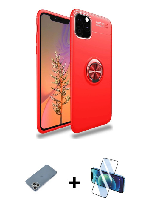 ieg™ iPhone 11 Pro Max Kılıf Yankı Form Prime - Siyah 3D Antistatik Cam Ekran Koruyucu + Gümüş Shine