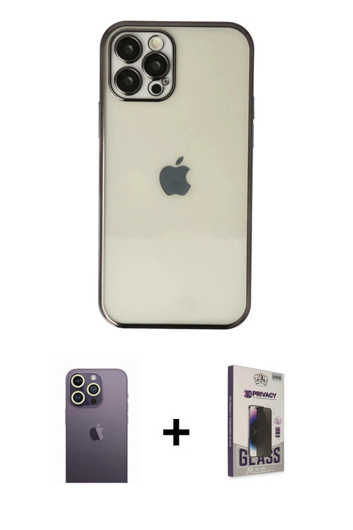 ieg™ iPhone 12 Pro Max Kılıf Vadi Minimal - Siyah Bilvis Hayalet Cam Ekran Koruyucu + Beyaz Neon Fos