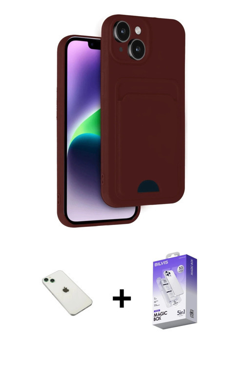 iPhone 14 Kılıf Vadi Çizgi Prime - Siyah Bilvis 5in1 3D Magic Cam Ekran Koruyucu + Yeşil Diamon