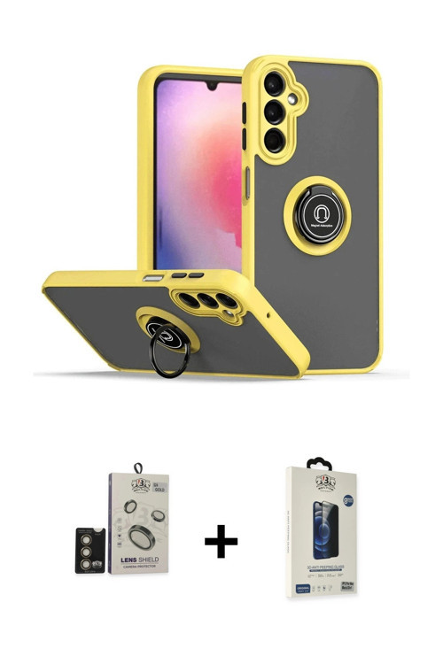 ieg™ Galaxy S24 Kılıf Yörünge Çizgi - Siyah Bilvis Hayalet Cam Ekran Koruyucu + Gold Bilvis Titan Ka