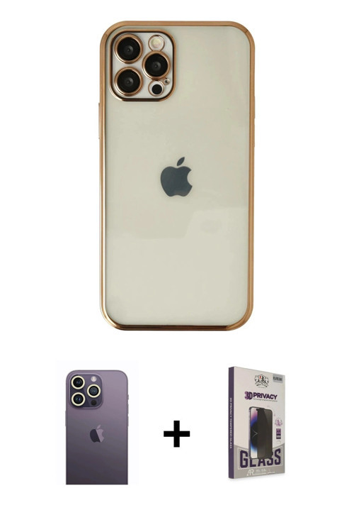 ieg™ iPhone 12 Pro Max Kılıf Vadi Minimal - Siyah Bilvis Hayalet Cam Ekran Koruyucu + Beyaz Neon Fos