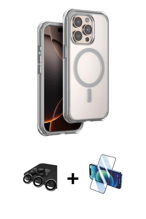ieg™ iPhone 15 Pro Max Kılıf Zirve Klasik Prime - Siyah 3D Antistatik Cam Ekran Koruyucu + Titanyum