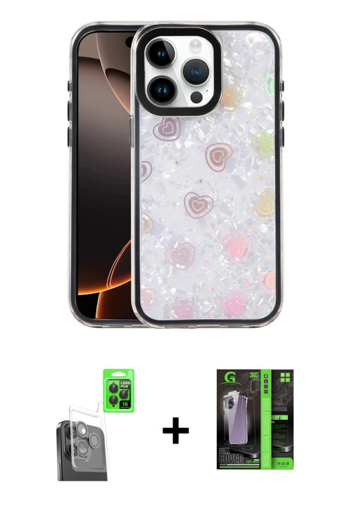 iPhone 16 Pro Max Kılıf Odak Prime - Şeffaf 360 Full Body Arka Koruyucu + Siyah Raze Metal Kame