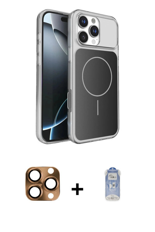 ieg™ iPhone 16 Pro Max Kılıf Kutup Doku Serisi - Siyah Joko Magic 5D Cam + Çöl Titanyum Pers Alüminy