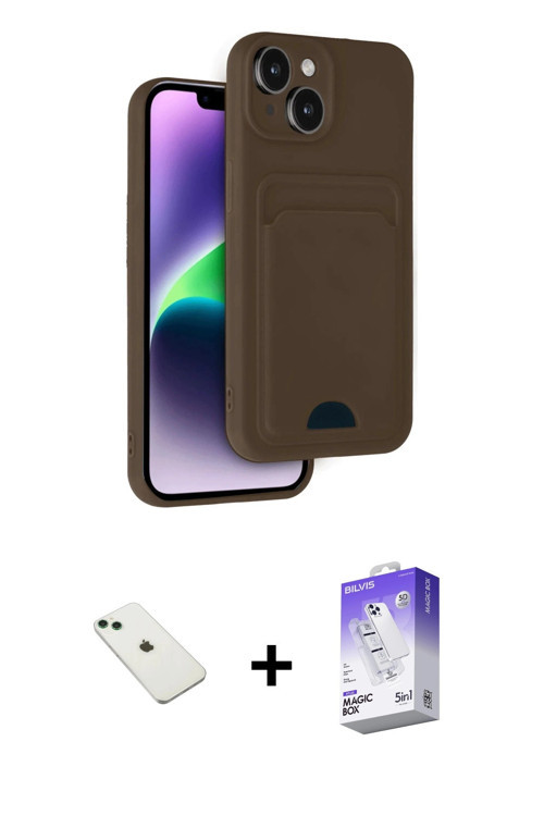 iPhone 14 Kılıf Vadi Çizgi Prime - Siyah Bilvis 5in1 3D Magic Cam Ekran Koruyucu + Yeşil Diamon