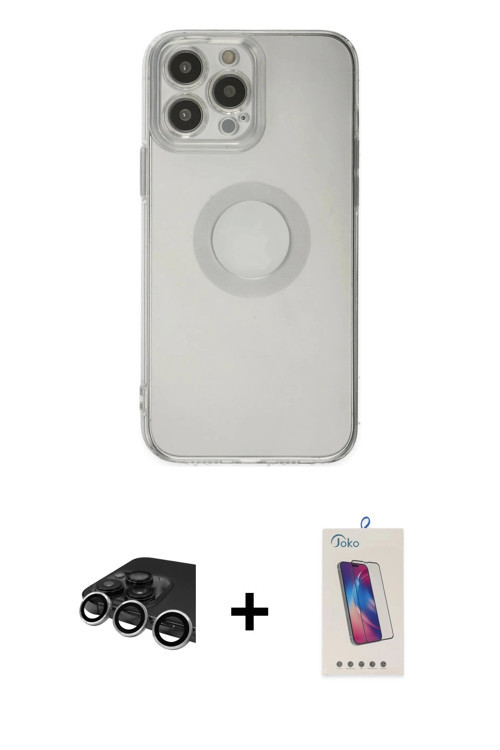 ieg™ iPhone 13 Pro Max Kılıf Kutup Klasik - Siyah Joko 5D Cam + Gümüş Raze Metal Kamera Lens