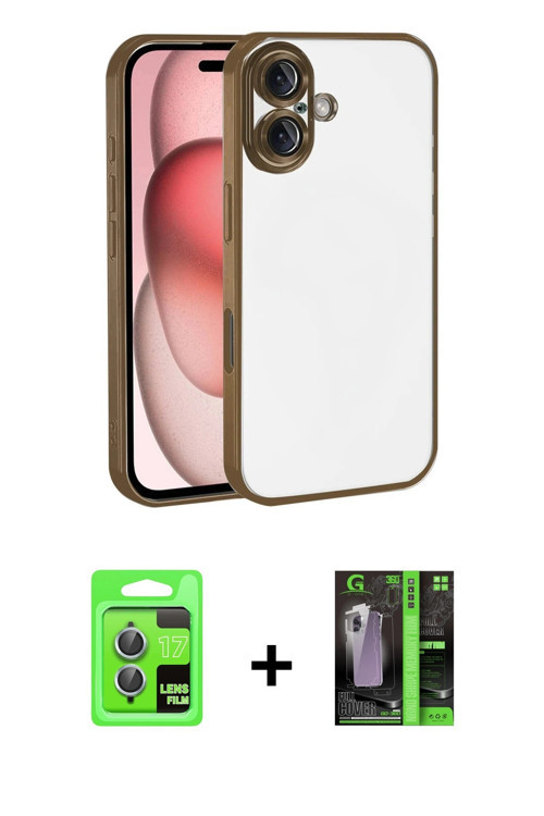 ieg™ iPhone 17 Kılıf Vadi Minimal - Şeffaf 360 Full Body Arka Koruyucu + Açık Mavi Raze Metal Kamera