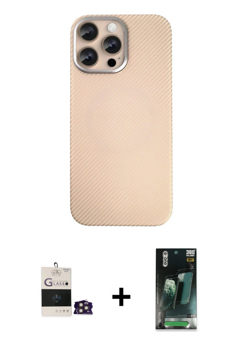 ieg™ iPhone 14 Pro Max Kılıf Eksen Prime - Siyah 360 Mat Full Body Arka Koruyucu + Gold Bilvis Titan