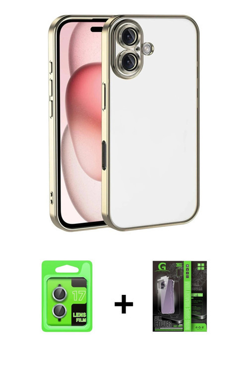 ieg™ iPhone 17 Kılıf Vadi Minimal - Şeffaf 360 Full Body Arka Koruyucu + Açık Mavi Raze Metal Kamera
