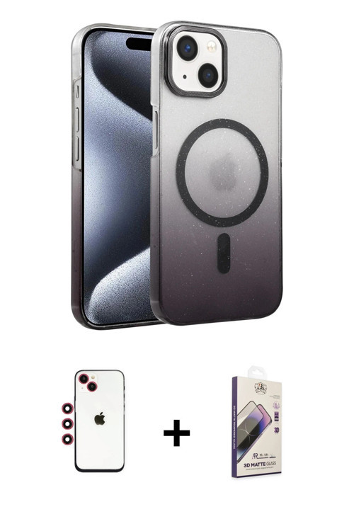 ieg™ iPhone 14 Kılıf Ahenk Doku Özel Seri - Siyah Bilvis 3D Mat Cam Ekran Koruyucu + Kırmızı Shine K