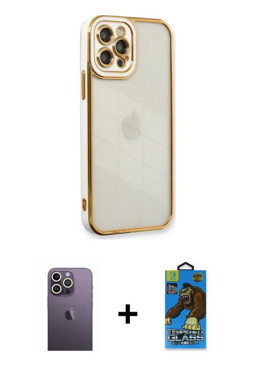 ieg™ iPhone 12 Pro Max Kılıf Çekirdek Klasik Serisi - Siyah 18D Cam Ekran Koruyucu + Beyaz Neon Fosf