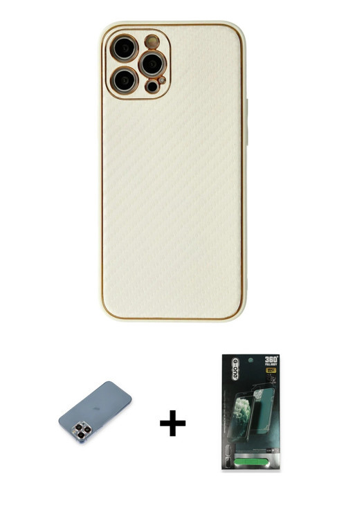 ieg™ iPhone 12 Pro Kılıf Ahenk Işık - Şeffaf 360 Full Body Arka Koruyucu + Mor Metal Kamera Lens Kor