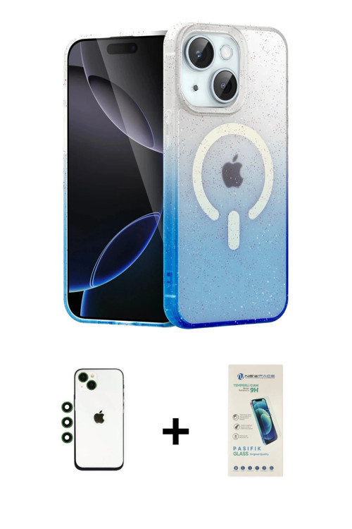 ieg™ iPhone 14 Kılıf Eksen Minimal Özel Seri - Şeffaf Pasifik Cam Ekran Koruyucu + Yeşil Shine Kamer