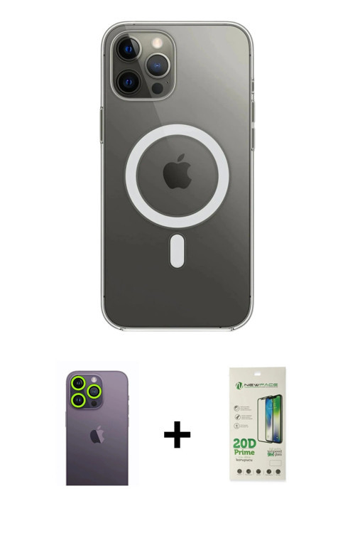 ieg™ iPhone 12 Pro Max Kılıf Ahenk Yansıma Prime - Siyah 20D Premium Cam Ekran Koruyucu + Yeşil Neon