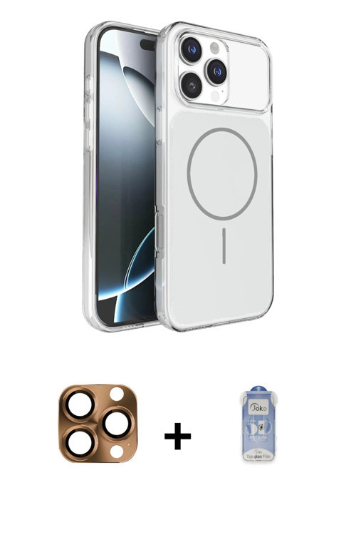ieg™ iPhone 16 Pro Max Kılıf Kutup Doku Serisi - Siyah Joko Magic 5D Cam + Çöl Titanyum Pers Alüminy