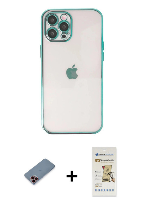 iPhone 12 Pro Max Kılıf Vadi Minimal - Siyah Mat Seramik Nano Ekran Koruyucu + Kırmızı Metal Ka