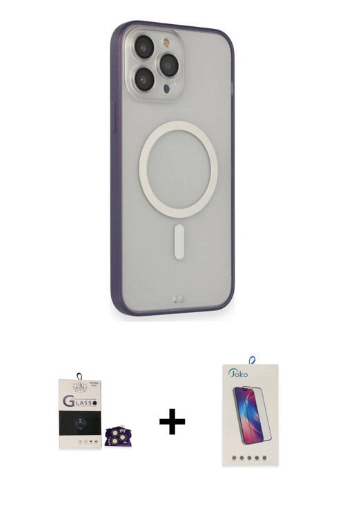 ieg™ iPhone 14 Pro Max Kılıf Siluet Işık Koleksiyonu - Siyah Joko 5D Cam + Gold Bilvis Titan Kamera