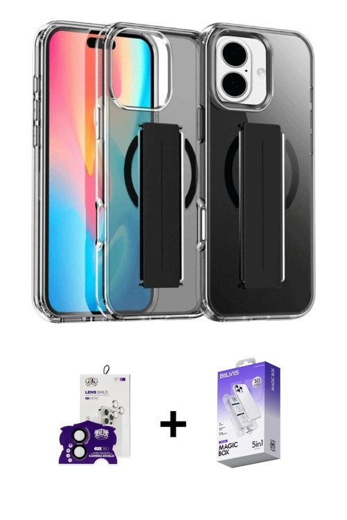 ieg™ iPhone 16 Kılıf Nova Işık Koleksiyonu - Siyah Bilvis 5in1 3D Magic Cam Ekran Koruyucu + Siyah B
