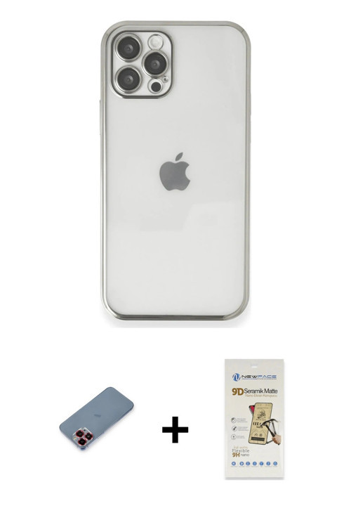 iPhone 12 Pro Max Kılıf Vadi Minimal - Siyah Mat Seramik Nano Ekran Koruyucu + Kırmızı Metal Ka