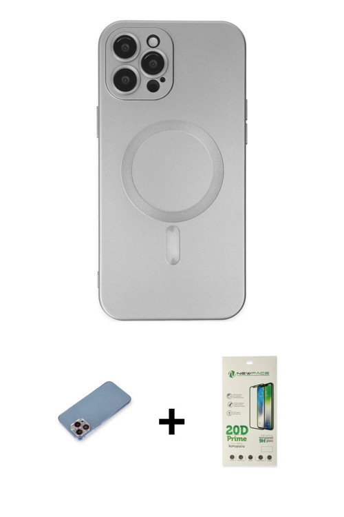 ieg™ iPhone 12 Pro Max Kılıf Akış Minimal Özel Seri - Siyah 20D Premium Cam Ekran Koruyucu + Pembe S