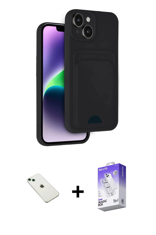 iPhone 14 Kılıf Vadi Çizgi Prime - Siyah Bilvis 5in1 3D Magic Cam Ekran Koruyucu + Yeşil Diamon