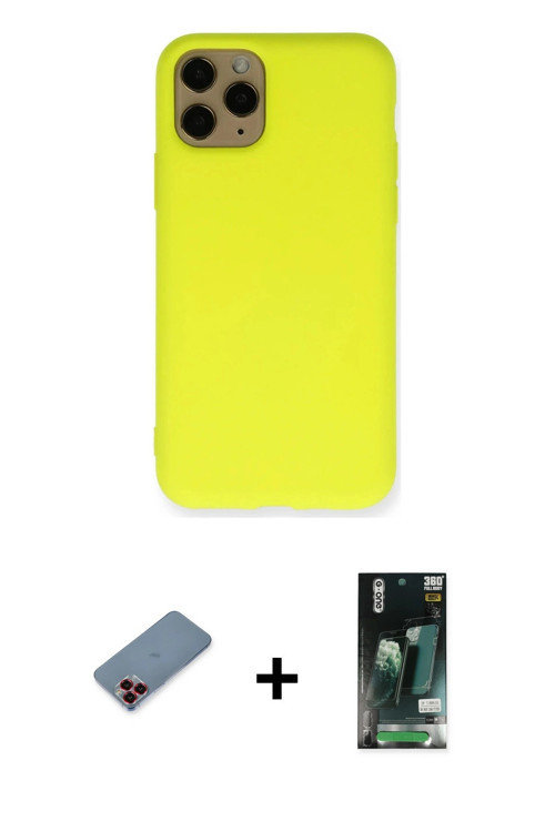 ieg™ iPhone 11 Pro Kılıf Ahenk Serisi - Siyah 360 Mat Full Body Arka Koruyucu + Kırmızı Metal Kamera