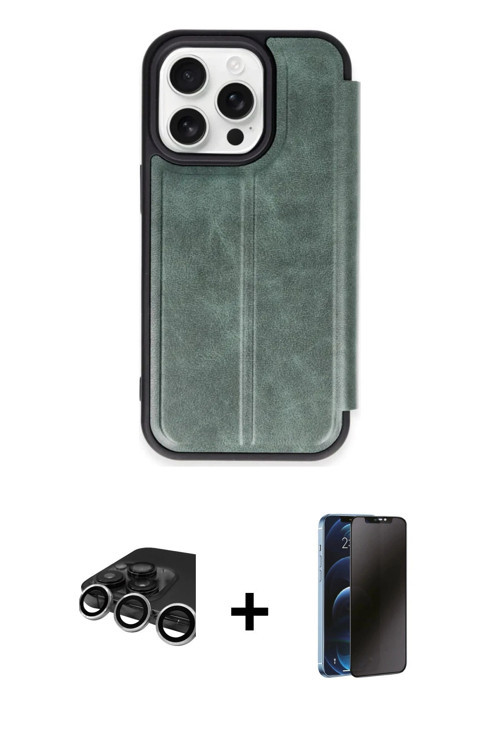 iPhone 15 Pro Max Kılıf Zirve Yansıma Serisi - Siyah 3D Antistatik Hayalet Cam Ekran Koruyucu +