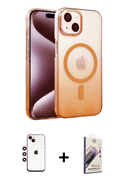 ieg™ iPhone 14 Kılıf Ahenk Doku Özel Seri - Siyah Bilvis 3D Mat Cam Ekran Koruyucu + Kırmızı Shine K