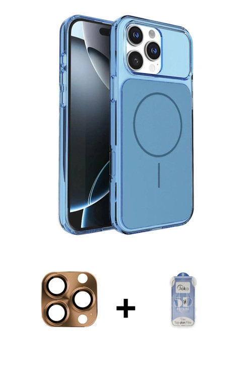 ieg™ iPhone 16 Pro Max Kılıf Kutup Doku Serisi - Siyah Joko Magic 5D Cam + Çöl Titanyum Pers Alüminy