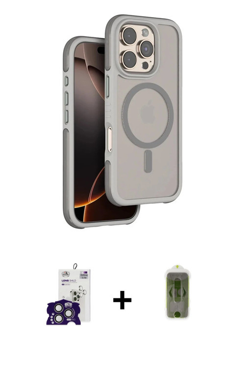 ieg™ iPhone 16 Pro Max Kılıf Çekirdek Minimal Prime - Siyah Joko Magic 5D Hayalet Cam + Titanyum Gri