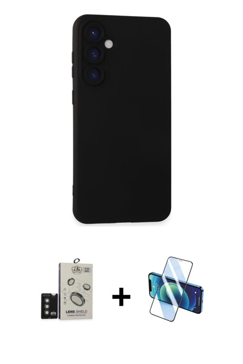 Galaxy S24 Kılıf Ahenk Serisi - Siyah 3D Antistatik Seramik Nano Ekran Koruyucu + Titanyum Gri