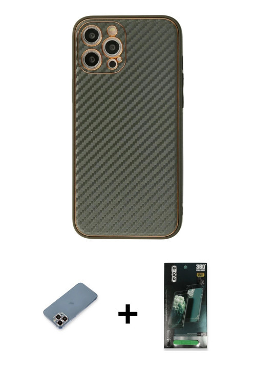 ieg™ iPhone 12 Pro Kılıf Ahenk Işık - Şeffaf 360 Full Body Arka Koruyucu + Mor Metal Kamera Lens Kor