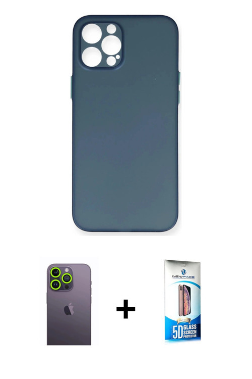 ieg™ iPhone 12 Pro Max Kılıf Yadigar Yansıma Serisi - Siyah 5D Eko Cam Ekran Koruyucu + Yeşil Neon F