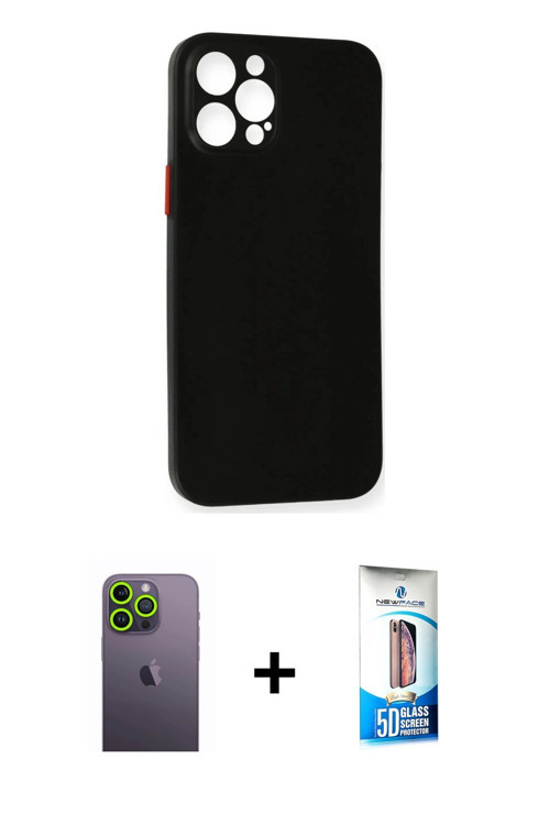 ieg™ iPhone 12 Pro Max Kılıf Yadigar Yansıma Serisi - Siyah 5D Eko Cam Ekran Koruyucu + Yeşil Neon F