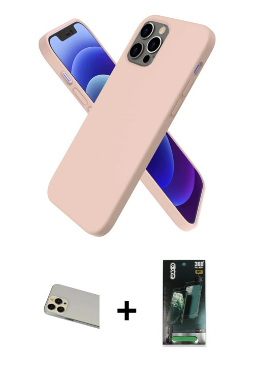 ieg™ iPhone 12 Pro Kılıf Kozmos Yansıma Özel Seri - Şeffaf 360 Full Body Arka Koruyucu + Gold Rainbo
