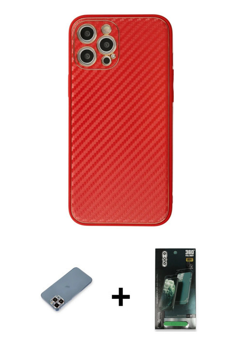 ieg™ iPhone 12 Pro Kılıf Ahenk Işık - Şeffaf 360 Full Body Arka Koruyucu + Mor Metal Kamera Lens Kor