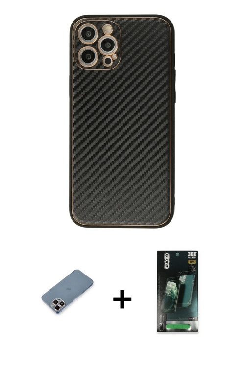 ieg™ iPhone 12 Pro Kılıf Ahenk Işık - Şeffaf 360 Full Body Arka Koruyucu + Mor Metal Kamera Lens Kor