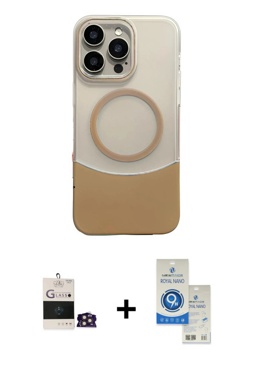 ieg™ iPhone 14 Pro Max Kılıf Kozmos Form Özel Seri - Şeffaf Royal Nano Ekran Koruyucu + Gold Bilvis