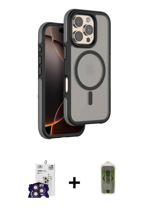 ieg™ iPhone 16 Pro Max Kılıf Çekirdek Minimal Prime - Siyah Joko Magic 5D Hayalet Cam + Titanyum Gri