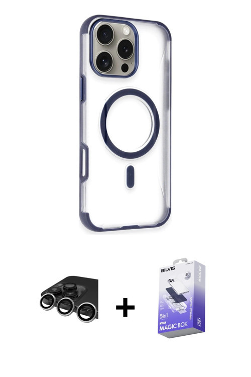 iPhone 14 Pro Max Kılıf Eksen Klasik Koleksiyonu - Siyah Bilvis 5in1 5D Magic Hayalet Cam Ekran