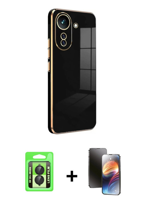ieg™ Redmi 13C Kılıf Yankı Serisi - Siyah 3D Antistatik Mat Seramik Nano Ekran Koruyucu + Siyah Raze