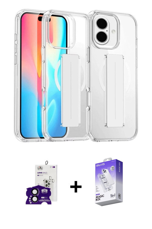 ieg™ iPhone 16 Kılıf Nova Işık Koleksiyonu - Siyah Bilvis 5in1 3D Magic Cam Ekran Koruyucu + Siyah B